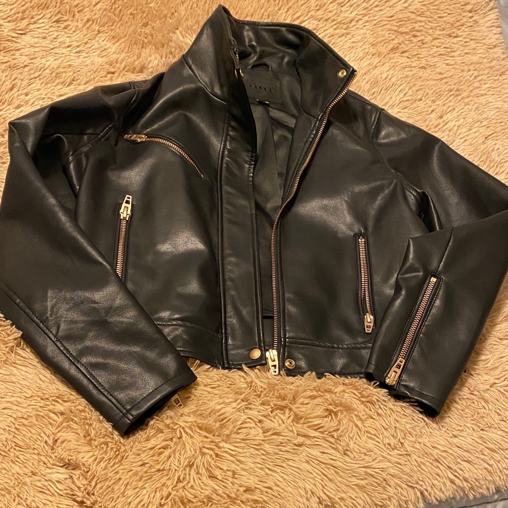 Blank NYC Black Leather Jacket with Gold Accents